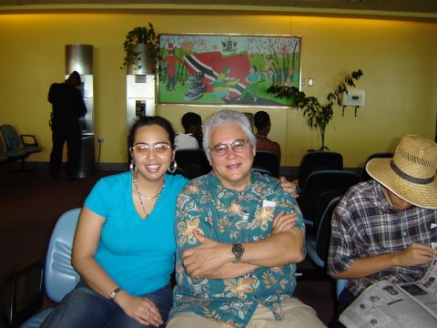 Astra and Dad - depature lounge, Trinidad